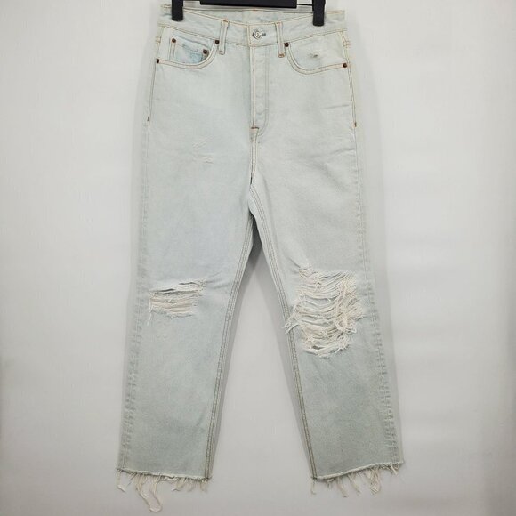 GRLFRND Denim High Rise Distressed Straight Leg Jeans Button Fly 27 Womens NWOT - Picture 1 of 14